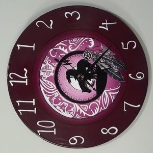 Hand Crafted Native American Clock Repurposed Upcycled Vinyl Record Handpainted